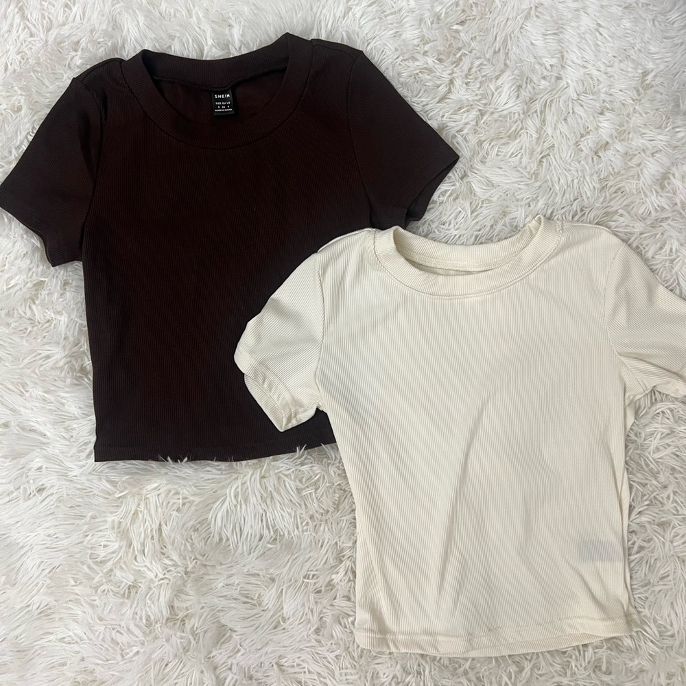 Brown and Cream Ribbed Crop tops